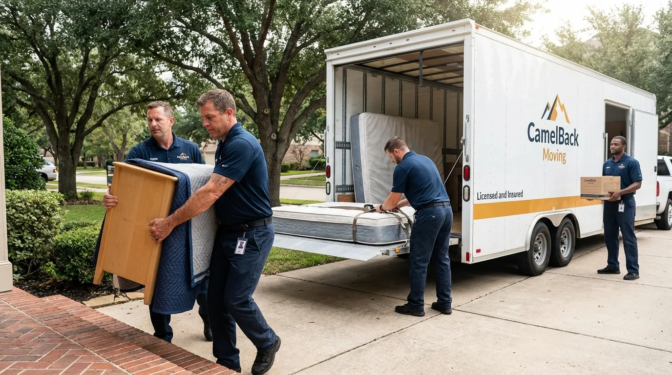 Crew loading residential truck for cross-state move from Tacoma, WA