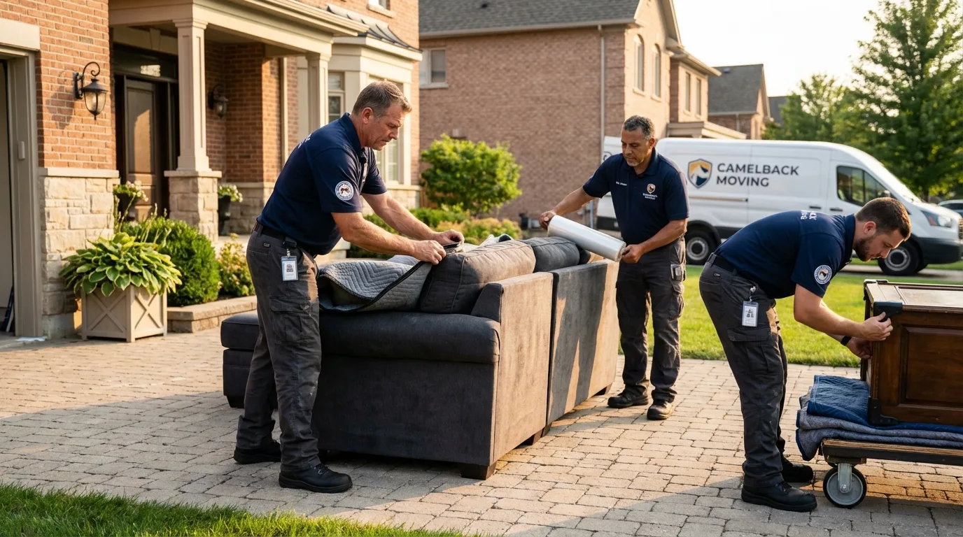 Large estate moving crew wrapping furniture in Tacoma, WA