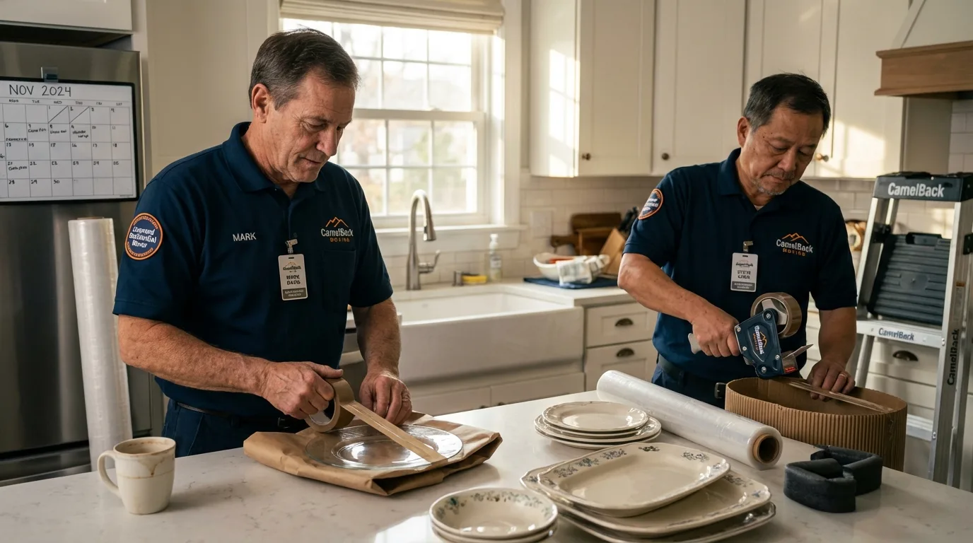Professional crew packing kitchen dishware in Tacoma, WA